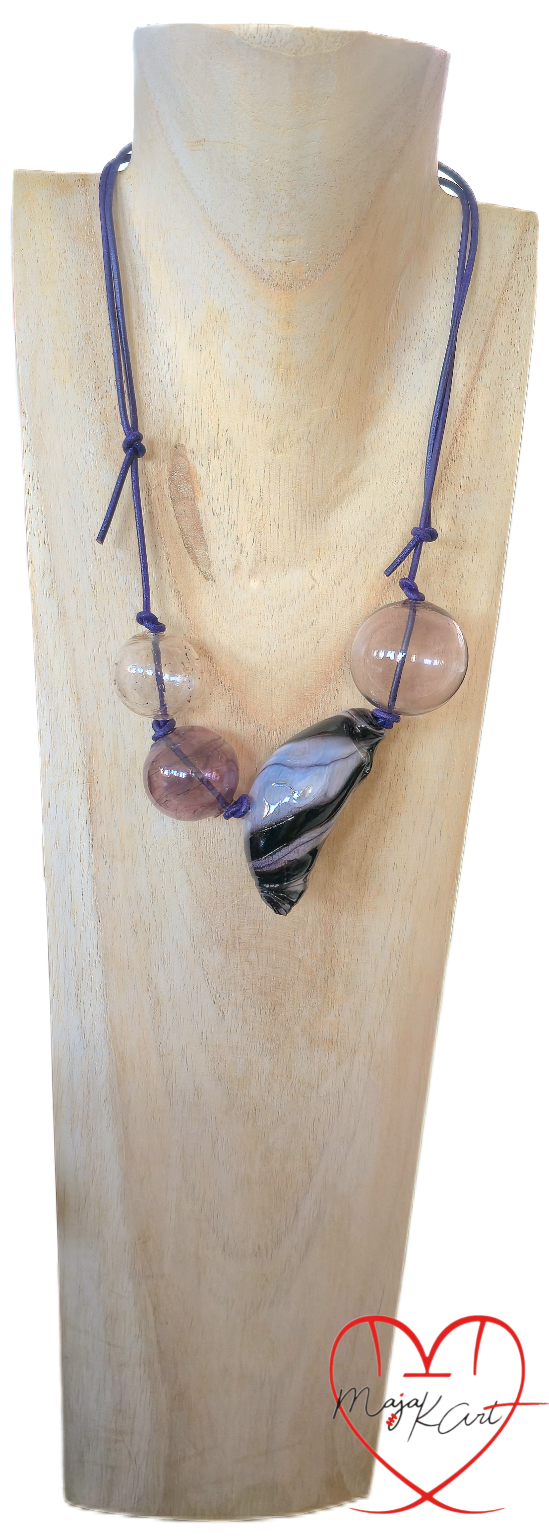 Glass blown beads on the leather cord - necklace