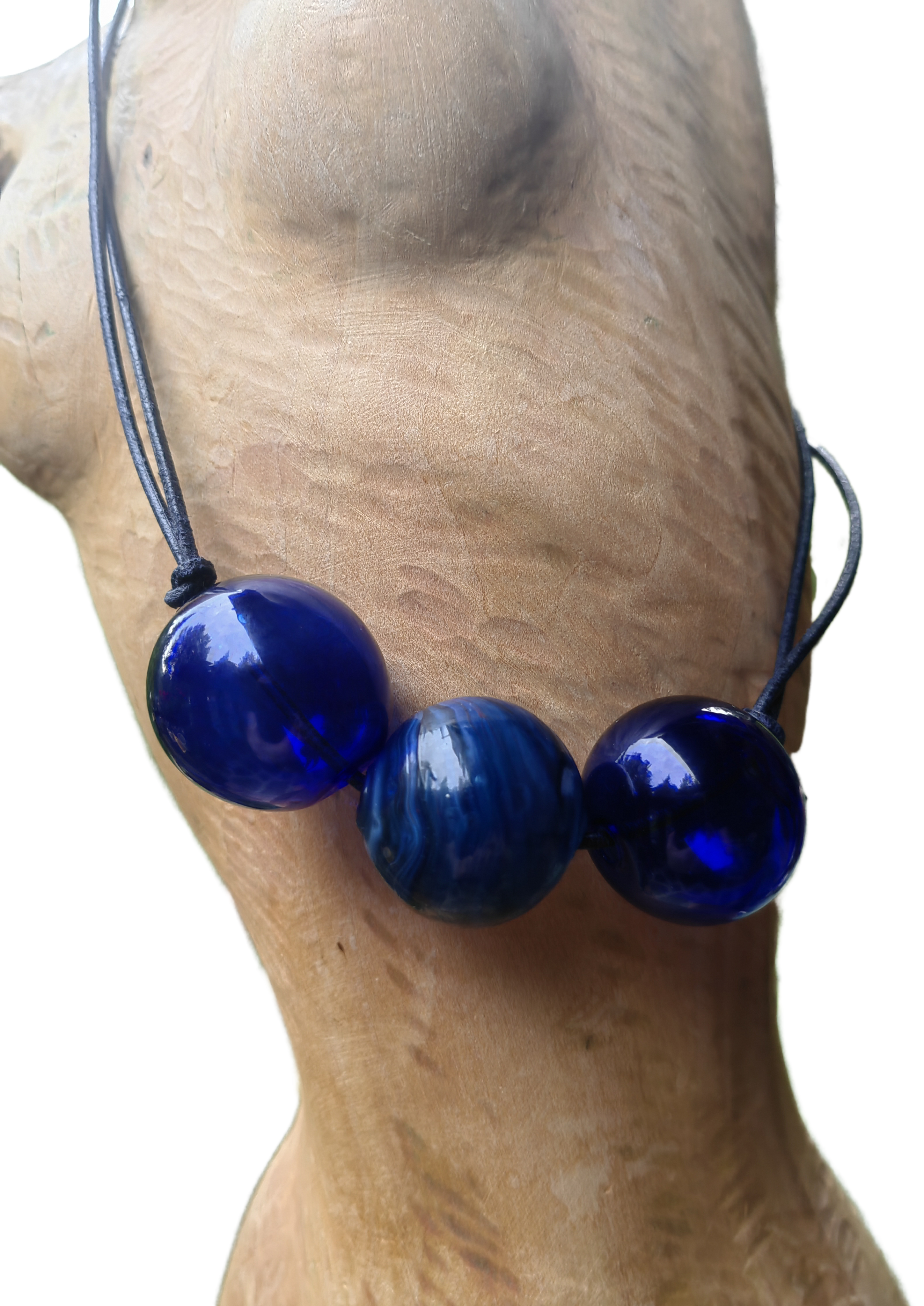Blown beads on the leather cord - necklase