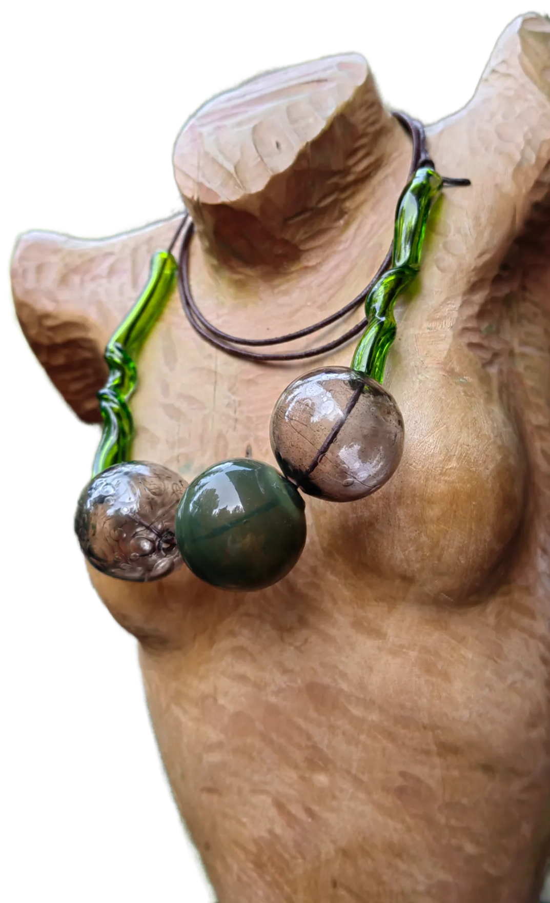 Blown beads on the leather cord - necklase
